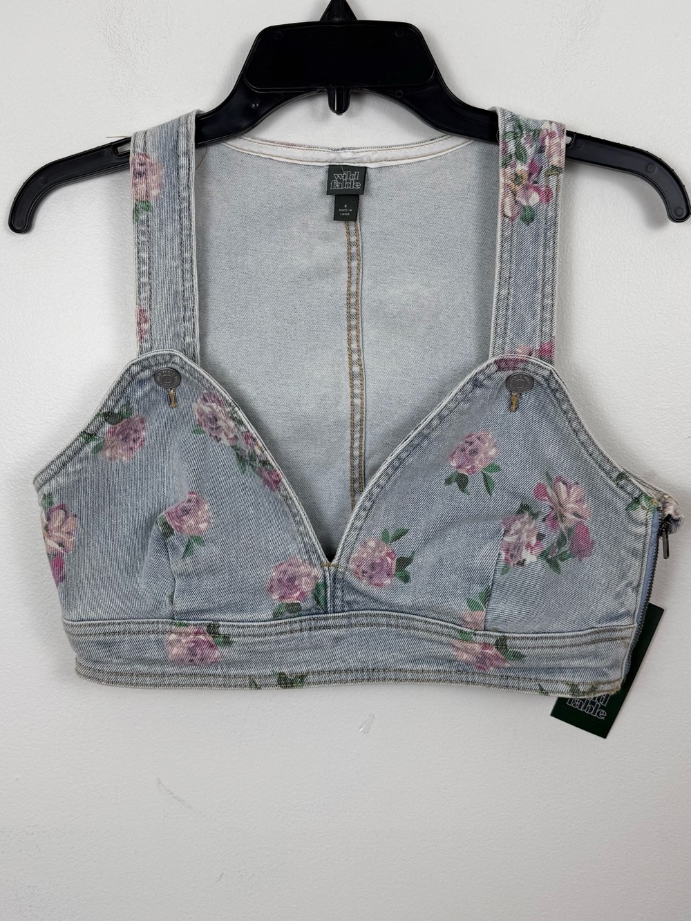 NWT Wild Fable Pink Floral Cropped Denim Vest Bralette Bustier Top Size Small